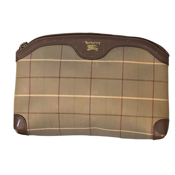 2 PACK 🌟BURBERRY🌟AUTHENTIC Vintage Window Pain Plaid Canvas Pouch +Zip Clutch - Picture 7 of 15